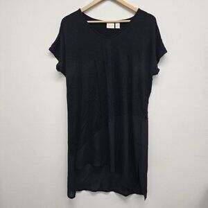 Chicos Assymetrical Tunic Blouse Top Size 1 (US M 8) Sheer Panel Stretch Black